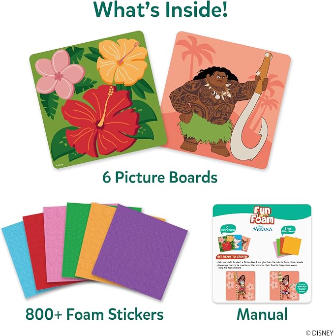 Skillmatics Fun with Foam – Disney Moana, Art & Craft Kit, Gift for Kids | 3D Foam Stickers, Mess-Free Fun for Girls & Boys, Fans of Moana, Maui, Simea DIY Felt Craft Kits for Ages 3, 4, 5, 6, 7
