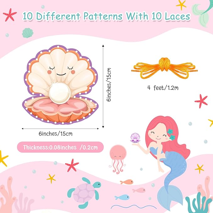 10 Pcs Kids Lacing Cards Double Sided Animal Sewing Cards Kits 10 Styles Lacing Toy Crafts for Toddler Ages 6+ Developing Imagination Preschool Learning Activity Supplies(Mermaid Style)