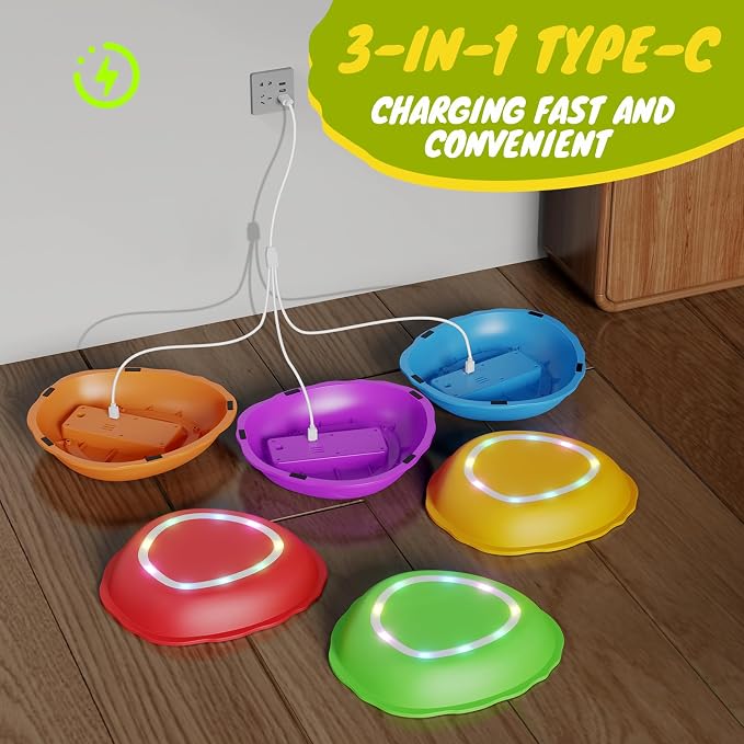 Rechargeable Stepping Stones for Kids, 6pcs Music and Light Up Non-Slip Balance Sensory Toys for Toddler, Kids Indoor and Outdoor Play Equipment, Birthday Gifts Toys for 2 3 4 5+ Year Old Kids