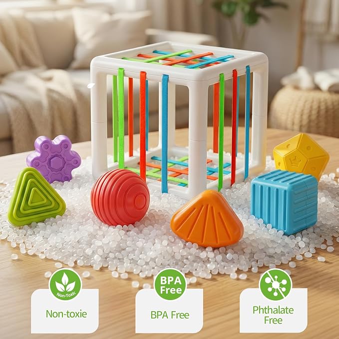 Montessori Sensory Cube Toy for Toddlers | 6 Shape Blocks for Learning, Developmental Birthday Gifts for 1-3 Years Old Baby