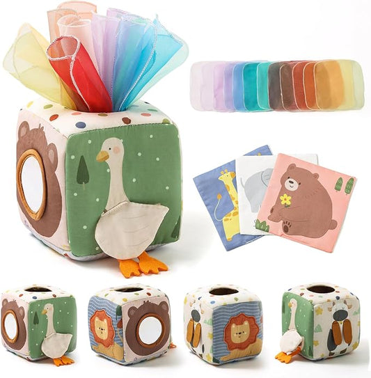 Youuys Baby Tissue Box Toy for Babies 6-12 Months, Montessori Sensory Toys for 1 Year Old Boy, Infant Toy with Crinkle Tissues & Fine Motor, for 6 9 12 18 Months Old Kids 1st Birthday
