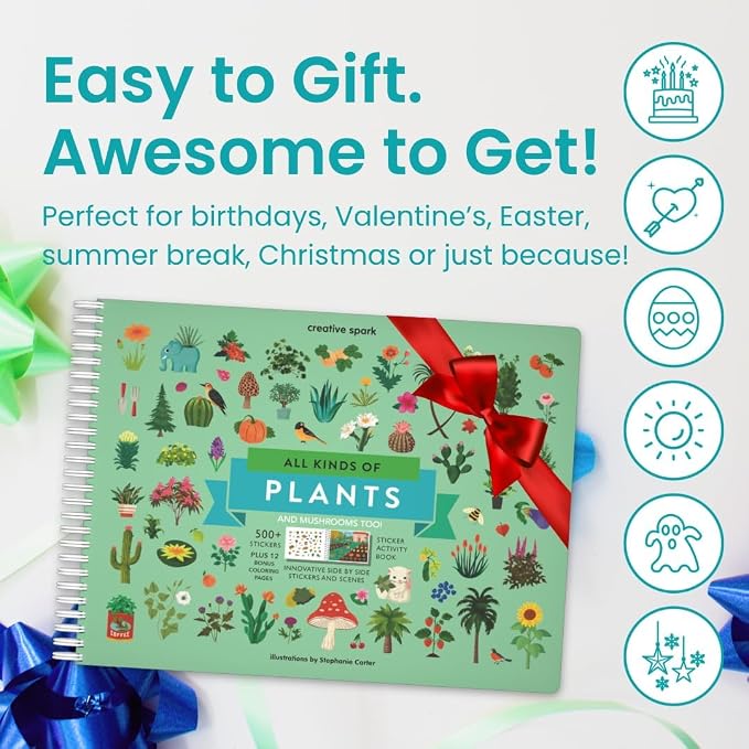 Cupkin Plants & Mushrooms Coloring & Sticker Activity Book | 500+ Stickers | Spiral-bound kids craft format with 12 scenes, 12 art pages, side-by-side viewing, and an easy-peel design for ages 2–8
