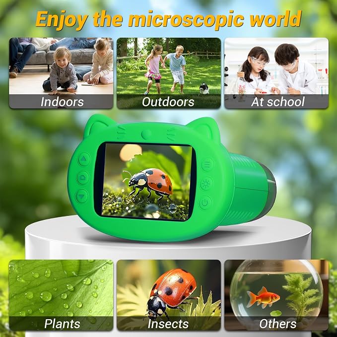 WINWEND Handheld Kids Microscope 1000X Pocket Microscope for Photo and Video Portable Science Kits STEM Toys – Christmas/Birthday Gifts for Girls & Boys Ages 3-12