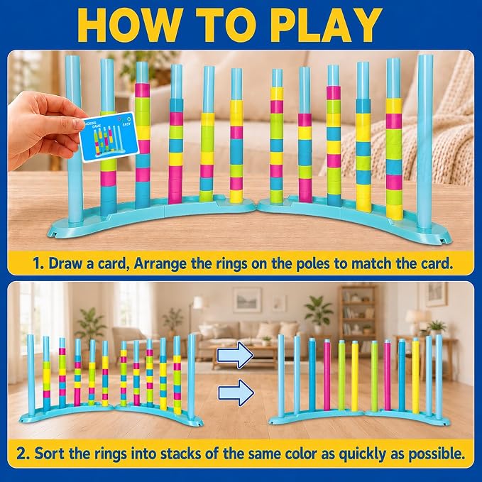 BBnote 2 Pack Giant Color Matching Challenge Game, Fast Pattern Match Ring Stacking Puzzle Stack Games, Family Board Game for Kids & Adults, Birthday Easter Christmas Party Gifts for Boy & Girl