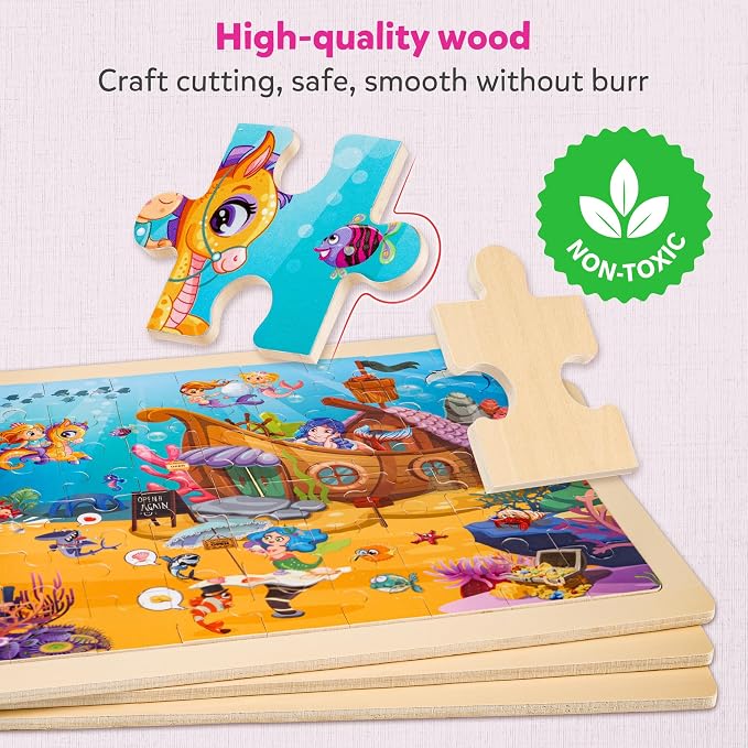 SYNARRY Unicorn Mermaid Princess Fairy Wooden Puzzles for Kids Ages 4-6, 6 Packs 60 PCs Jigsaw Puzzles for Kids Ages 4-8, Preschool Toys Gifts for Toddlers 3-5, Wood Puzzles for 3 4 5 6 Year Old Girls | 60-Piece Puzzles for Kids Ages 4-6, Puzzles for K...