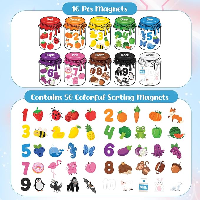 10Pcs Magnetic Color Sorting Cute Fridge Magnets for Kids Color Sorting | 60 Fridge Magnet Soft Magnets for Early Education Color Sorting Fine Motor Skills Boys Girls Gifts