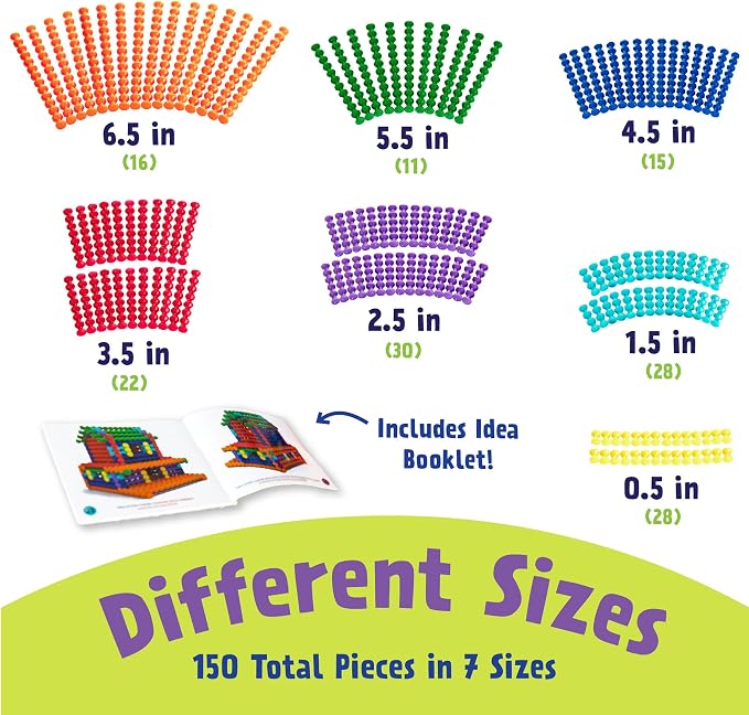 POPULAR PLAYTHINGS Playstix Construction Toy Set, 150 Piece Kit | for Kids Ages 4 and Up, Building Sticks for STEM and Classroom Use