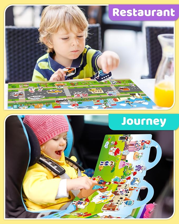 Benresive Reusable Sticker Book for Toddlers, Stickers for Kids, Travel Toy | Toddler Toys, Boys Girls Birthday Gifts, Airplane & Road Trip Essentials Kids, No Mess Waterproof Toddler Crafts Activities