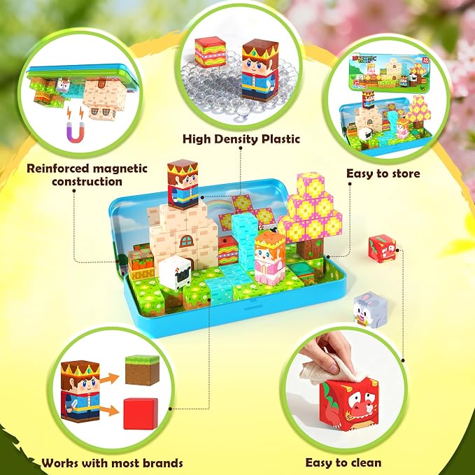 Mini Magnetic Blocks, Portable Building Cubes Travel Toys for Kids Ages 4-8 | STEM Construction Learning Set with Case for Toddlers, Build Mine Magnet World, Christmas Birthday Gift for Boys Girls 3-5