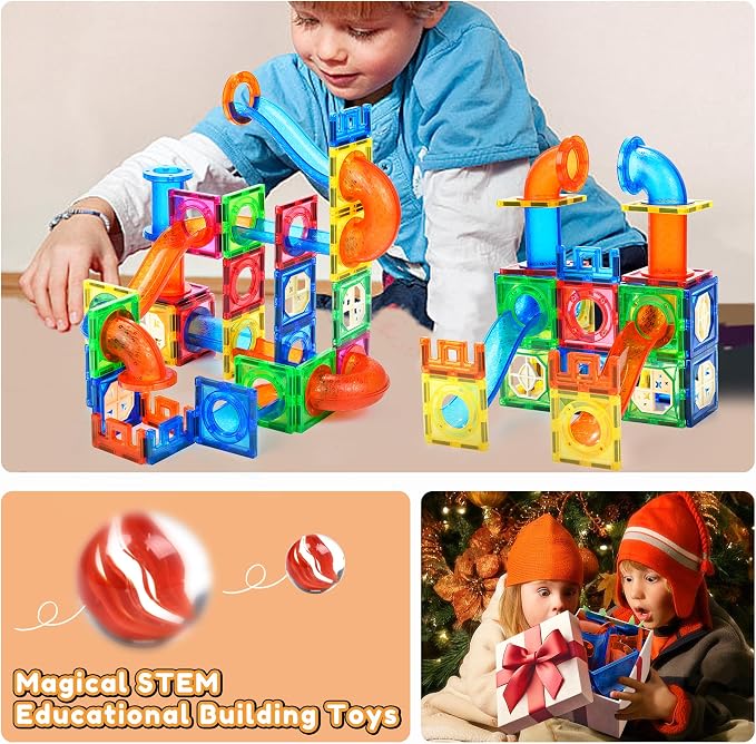 MAGBLOCK 85PCS Marble Run Magnetic Tiles Toy Building Blocks STEM Ages 5+ | Educational Brain Development Kit, Magnet Construction Toys for Boys Girls Kids Age 5 6 7+ Years Old