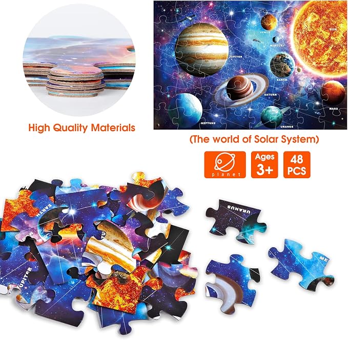 Jumbo Floor Puzzle for Kids,48 Piece Solar System Jigsaw Puzzle Ages 3-8 | Learn the Planets,Extra-thick Cardboard,Preschool Learning Toy,35x24 in Completed,Ages 3-8,Birthday Gift for Boys and Girls