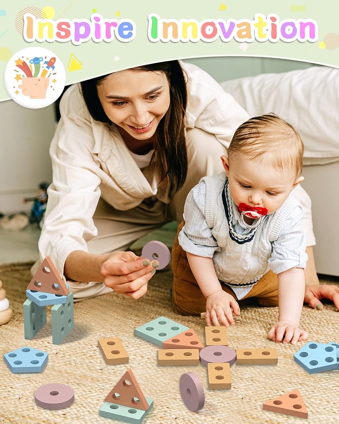 Montessori Sensory Toys for 1 2 Year Old Boy Girl Gifts, Puzzle for Toddler | Montessori Toy, Toddler Toy 2-3, Boys Girls Birthday Gifts, Wooden Blocks, Shape Sorter, Learning Toy, Toddler Activities
