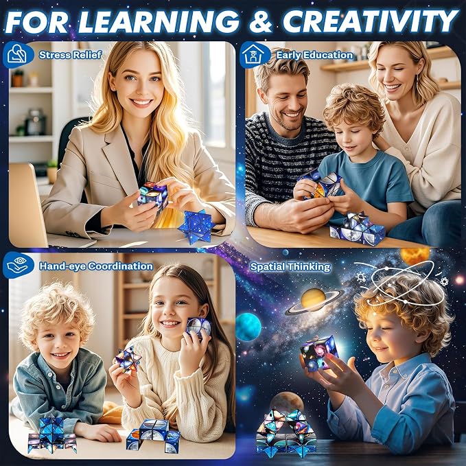 Euclidean Cube Fidget Toys for Kids 2 in 1 Star Cube Magic Cube Puzzle Toys | Fidget Cube for Kids and Adults, Yoshimoto Cube Travel Toys Stress Relief for All Age, Space Gifts for Boys Girls Ages 8-12
