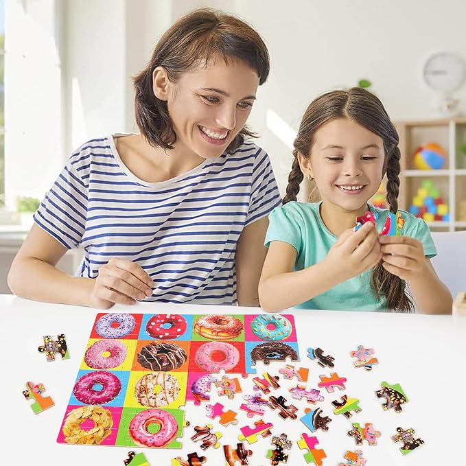 LELEMON Puzzles for Kids Ages 4-8 Donuts Jigsaw Puzzle for Kids Boys Girls Doughnut Puzzls Children Learning Educational Puzzes Portable Box Pack Toys