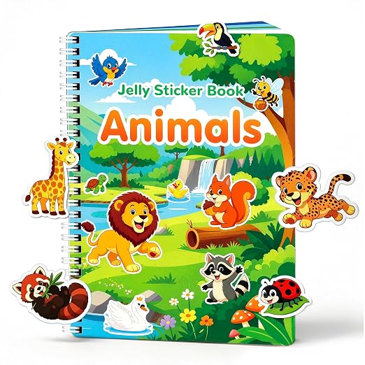 Jelly Animal Sticker Book Airplane Roadtrip Travel Toy for Kid 3-5 Year Old | Car Activities for Toddlers Reusable Sticker Scene Book Preschool Classroom Stickers Waterproof Activity Book for Toddlers