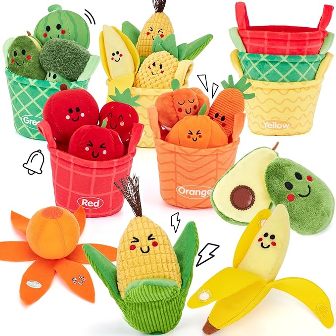 hahaland Baby Sensory Toys Montessori Toys 1 Year Old Fruit Vegetable 16PCs | Color Sorting Play Food with Textures, Crinkle, Rattle, 6-12 Month Baby Toys 1 Year Old Boy Gifts One Year Old Girl Birthday