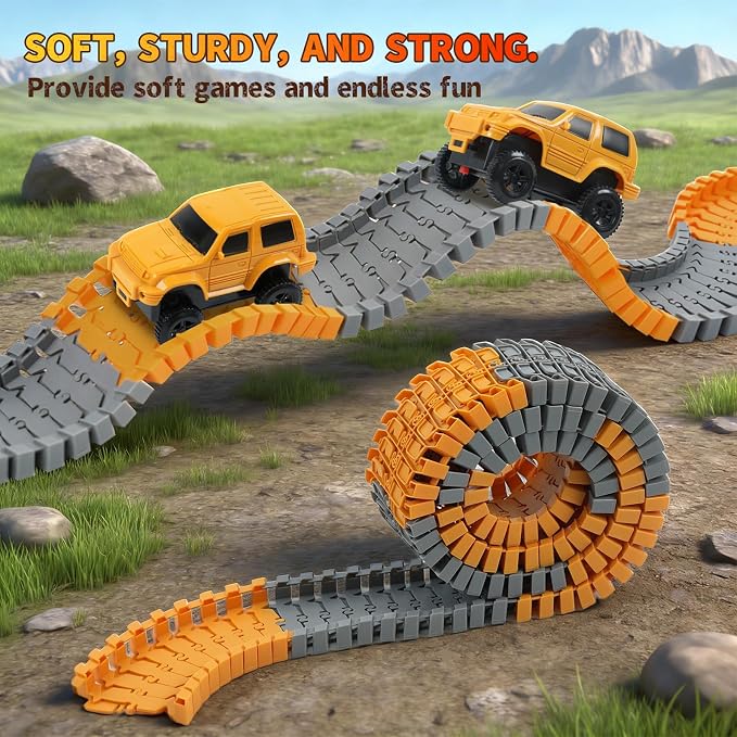 100 Pcs Construction Flexible Track Expansion Kit for Kids – Birthday Gift for Boys Ages 3, 4, 5, 6, 7,Compatible with Most Engineering Track Sets, Add-On Accessory Toy for Building Raceway