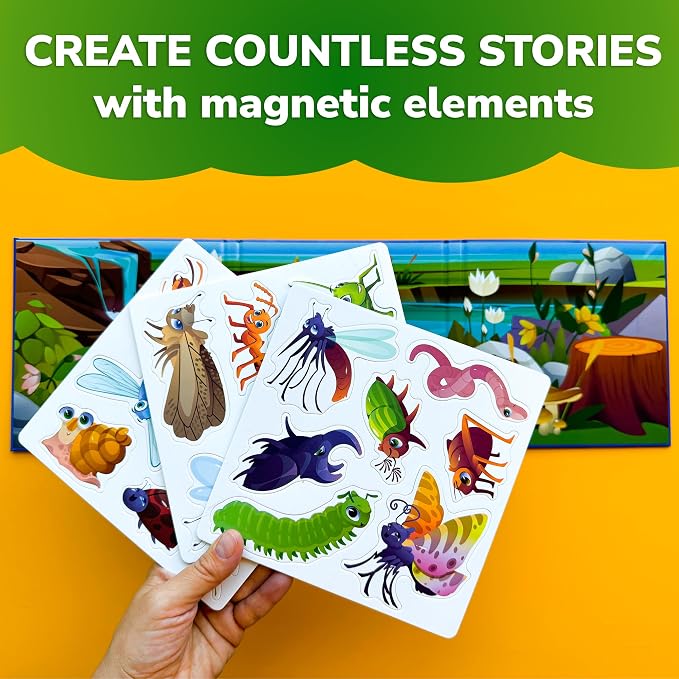 Travel Magnetic Puzzles for Toddlers 1-3 - 20+Pcs Toddler Puzzles Ages 2-4 | Bugs Magnet Puzzles with Extra-Long Play Book - Strong Magnets for Car Activities - Travel Toys for Kids Ages 3-5