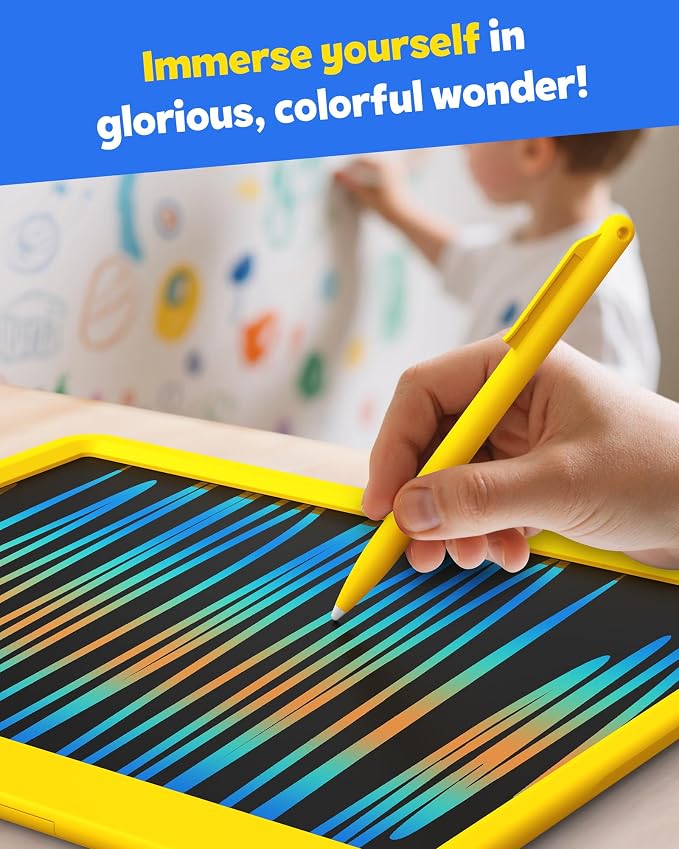 12 Inch LCD Writing Tablet for Kids, Coloring Drawing Pad, Mess Free Doodle Board, Airplane Travel Toys for Boys and Toddlers, Road Trip Essentials, Gifts for 3-8 Year Old Girls (Yellow)