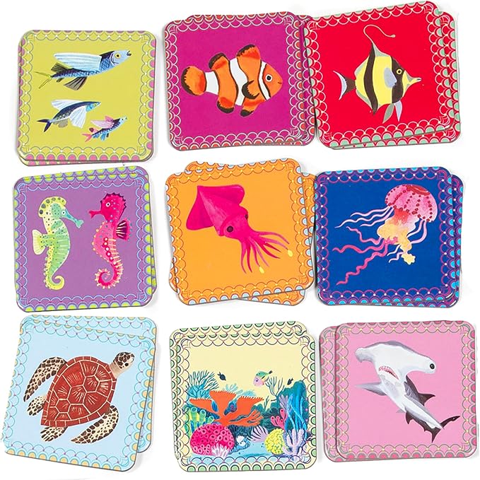 eeBoo Little Sea Life Memory & Matching Game, Ages 3+, 1-4 Players | Introduces whales, jellyfish & marine life. Sharpens recognition, concentration & memory skills. Includes 36 tiles, 18 pairs