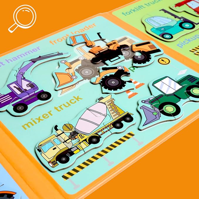 Magnetic Puzzles for Kids Ages 3-5, Travel Toddler Excavator Puzzle Toy | Refrigerator Magnet Game for Ages 4-6, Learning & Birthday Gift for Boys, Car Airplane Road Trip Quiet-Time Activity Toys