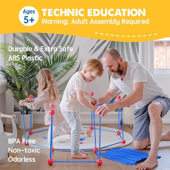 Tiny Land Fort Building Kit for Kids Ages 4-12, STEM Building Toy | 86 Rods & 44 Balls, Build Forts, Tunnels & Castles, Indoor/Outdoor Play, Storage Bag, STEM Gift for Kids