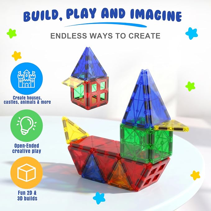 Magnetic Tiles Building Blocks Toy - STEM Educational Magnetic Blocks for Kids, Creativity Preschool Learning Sensory Montessori Toddler Magnetic Toys for Boys & Girls 3+ Years Old - 47PC