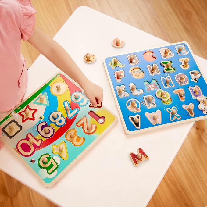Battat Wooden ABC Peg Puzzle, Critter Alphabet Learning Toy, Alphabets | 27-piece wooden alphabet puzzle with 1 board and 26 letter pegs, colorful critter matching play, fine motor, 2+ Years