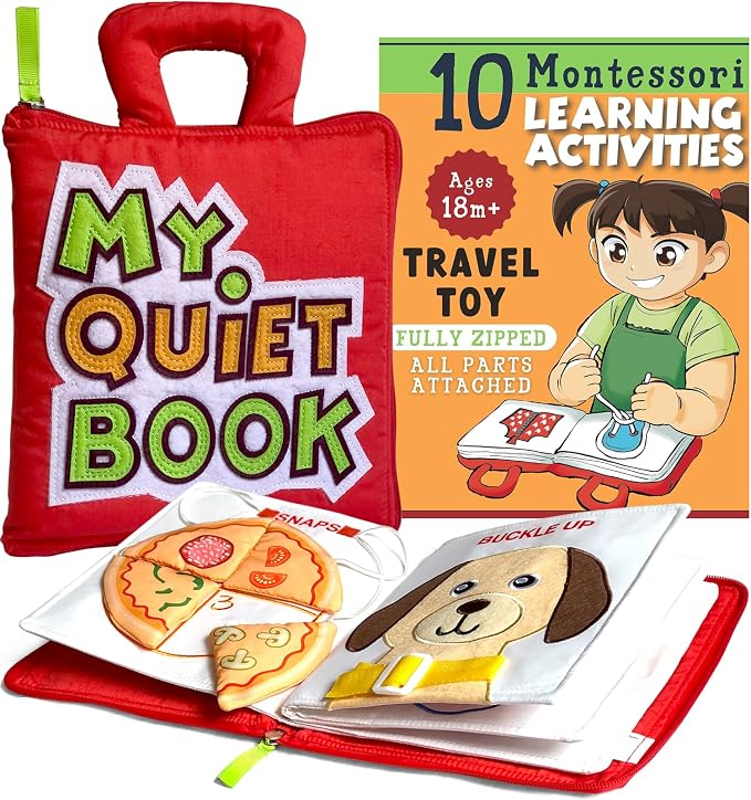 My Quiet Book, Toddler Travel Activity Book, All Parts Attached, Ages 2 3 4 | BAVY Montessori board book, quiet book, car and plane, 10 activities, travel toy for toddlers 2 3 4, birthday gift idea