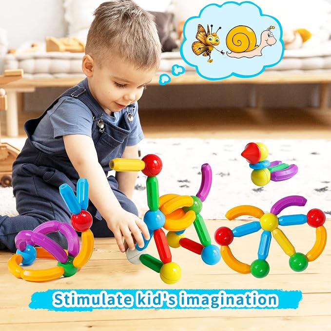 TOKBLOK Magnetic Blocks for 3+ Years Old Girls Boys Magnetic Building Sticks Preschool Educational Learning STEM Toys Montessori Magnet Toys Kids Gift - 76Pcs Starter Set
