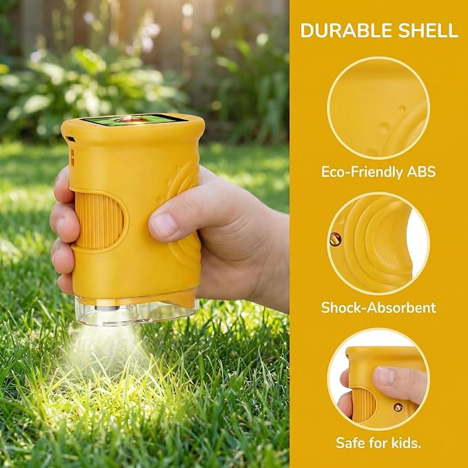1000X Handheld Microscope, Wonder Quest Kids Digital Magnifying Glass, 4K 2.0" Screen, Portable Mini Pocket Microscope for Home School Lab, 2MP Camera, USB Export (Orange)
