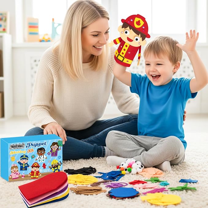 WATINC Hand Puppet Making Kit, Felt Sock Puppet Toys for Kids (Career A) | 6 Styles, Make Your Own Storytelling & Role Play Crafts, Creative Group Activity, Party Favors & Gifts for Kids Ages 4-8