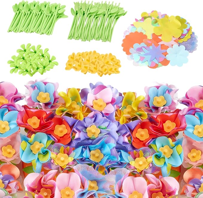 Hamdol Flower Press Toy Accessories for Kids, DIY Fabric Flower Craft Refill Kit, Arts & Crafts Supplies for Flower Bouquet Making, Perfect for Valentine, Easter, Birthday Gift