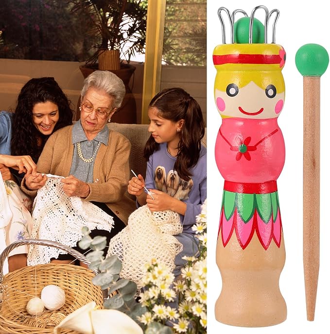 SHINEOFI Wooden Yarn Knitting Spool Toy, DIY Knitting Doll for Kids and Adults, Multi-Purpose Weaving Tool with Needle