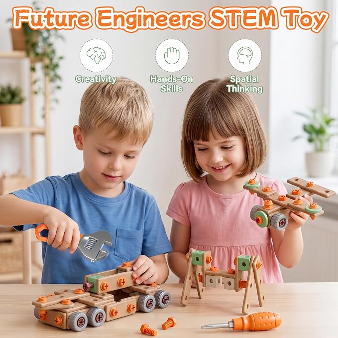 CUTE STONE 158PCS Kids Tool Set with Toy Drill | STEM Construction Building Toys with Storage Tool Box, Montessori Pretend Play Gift for Toddler Boys and Girls Ages 3-6