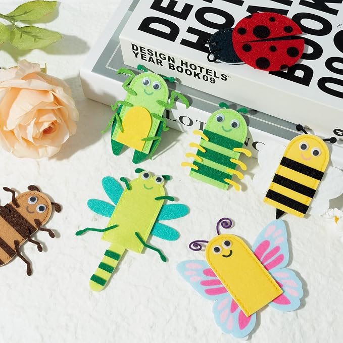 COcnny Insect Finger Puppets Craft - 21pcs DIY Bugs Felt Hand Puppet Toy Making Kit for Toddlers Kids Ages 3 4-8, Make Your Own Story Telling Role Playing, Spring Party Classroom School Art Supplies