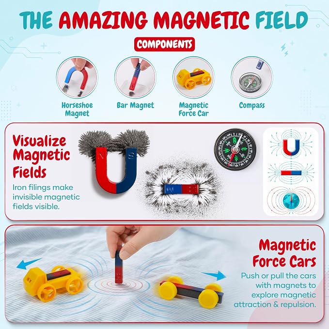 Teenii Electricity and Magnetism Kit for Kids, STEM Science Experiments with Electric Circuits, Educational Physics Toy, Science Discovery Game for Boys and Girls 8+, 50 Pieces