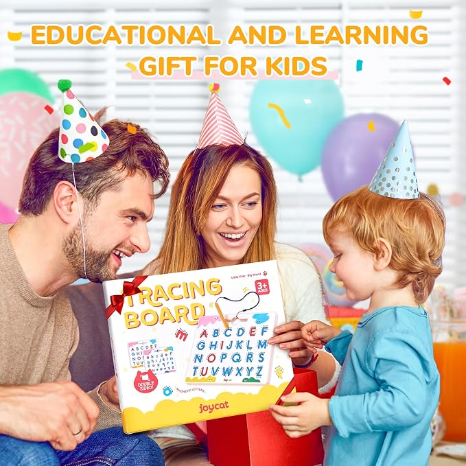 JoyCat Magnetic Letter Tracing Board, Double-Sided ABC Writing Toy for Kids | Uppercase/lowercase writing practice builds preschool skills; road trip car activities for toddlers and kids ages 3-5.