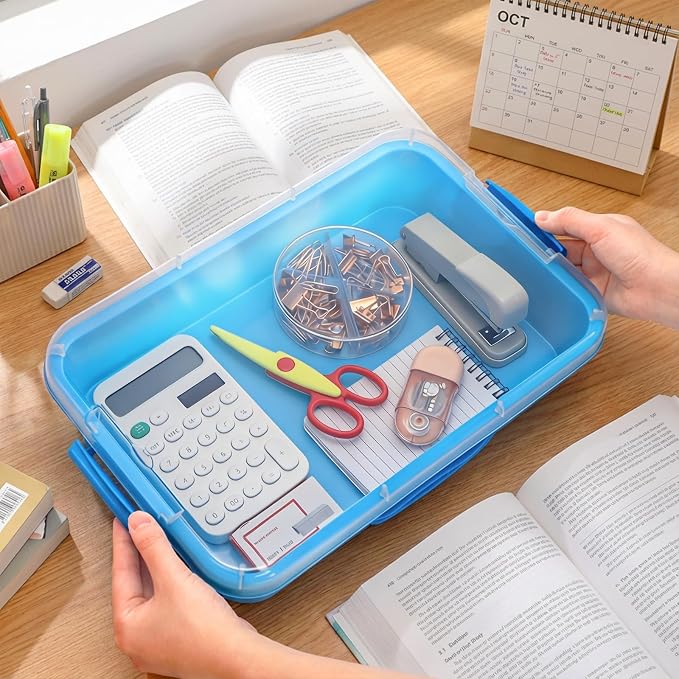 3 Pack Plastic Sensory Bins with Handle, 15 Stickers | Portable Clear Lid Sandbox Container, Large Sand Water Play Tray Crafts Organizers for Sand, Water, Beads