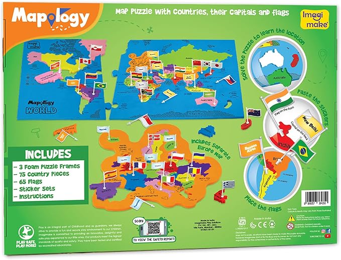 Imagimake Mapology World Map Puzzle - Includes Country Flags & Capitals | Fun Jigsaw Puzzle Kids Ages 5-8 | Educational Toys for Ages 8-13 | Geography Gifts for Girls & Boys 5, 6, 7, 8, 9, 10, 11, 12 | Fun Educational Jigsaw for Kids, Back to School Gi...