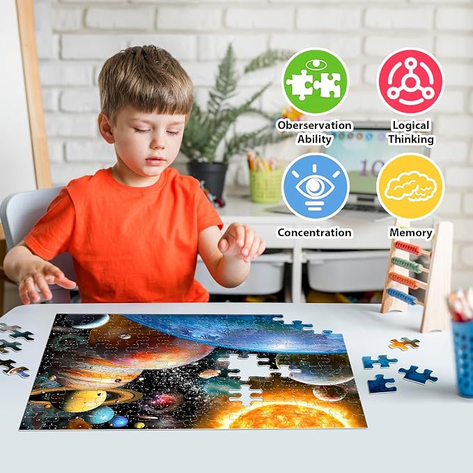 Jeacirio 4 Pack 100 Piece Puzzles for Kids Ages 4-6 6-8 8-10, Educational Jigsaw Puzzles for Kids, USA Map Ocean Animals Space Wild Animals Puzzle Set, Learning Toys Gifts for Boys Girls