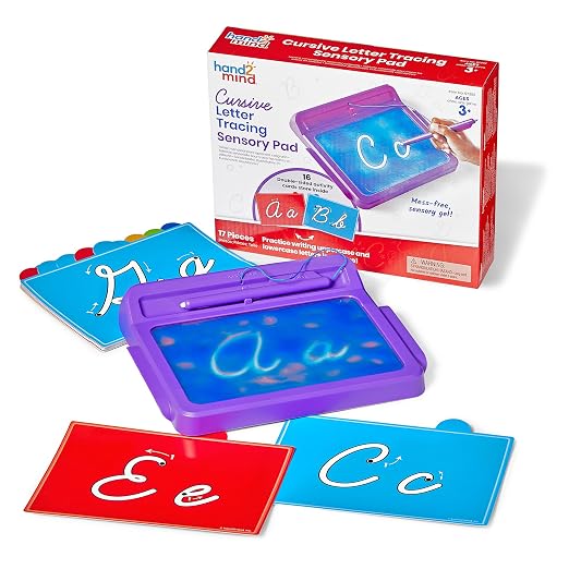 hand2mind Cursive Letter Tracing Sensory Pad, Tracing Board, Ages 3+ | Reusable Handwriting Practice for Kids, Cursive Alphabet Learning Toys, Fine Motor Activities, Writing Center for Classroom