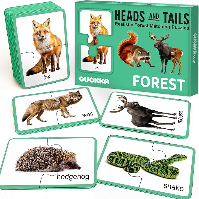 QUOKKA Toddler Puzzles Ages 2-4 – 100% Self-Correcting 16 Realistic Matching Forest Animals – Educational Toddler Puzzles Ages 1-3 with 32 Pcs - Memory Matching Games for 3-5 Years Old Boys and Girls