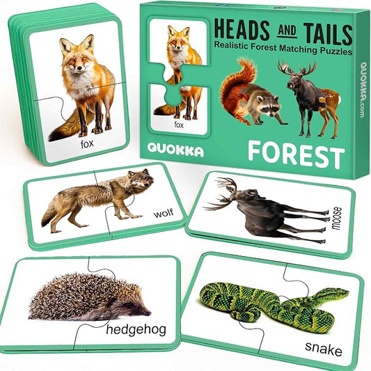 QUOKKA Toddler Puzzles Ages 2-4 – 100% Self-Correcting 16 Realistic Matching Forest Animals – Educational Toddler Puzzles Ages 1-3 with 32 Pcs - Memory Matching Games for 3-5 Years Old Boys and Girls