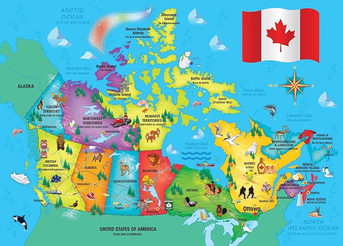 MasterPieces Family Puzzle - Explorers 60 Piece Jigsaw Puzzle for - Canada Map - 14.3"x10.3"