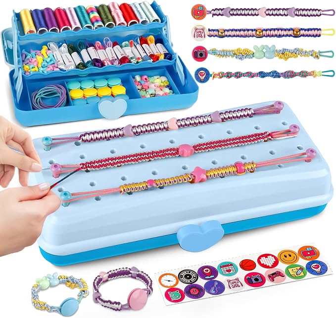 Cmiolacuna Friendship Bracelet Kit for Girls 8-12, 3-Layer Storage Box | Complete Friendship Bracelet Kit With String, Beads and Buttons, Plus a 3-Layer Storage Box to Keep Every Supply Sorted