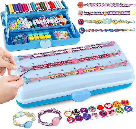 Cmiolacuna Friendship Bracelet Kit for Girls 8-12, 3-Layer Storage Box | Complete Friendship Bracelet Kit With String, Beads and Buttons, Plus a 3-Layer Storage Box to Keep Every Supply Sorted