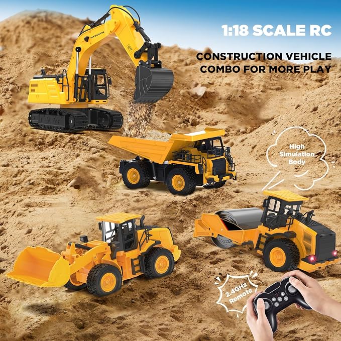 1:18 Metal RC Excavator Toy for Kids | 11-Channel Remote Control Construction Vehicle with Water Spray, Lights & Sounds, Dual 100-Min Batteries, 2026 New STEM Engineering Toy for Boys Ages 6-12
