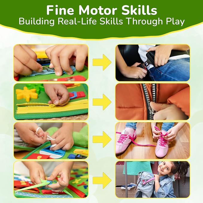 Solens Busy Book for Toddlers, Montessori Busy Board with 25+ Activities on 8 Pages and 3D Assorted Puzzles, Felt Activity Book with Numbers, Colors, Daily Life and Fine Motor Learning, Pink (Green)