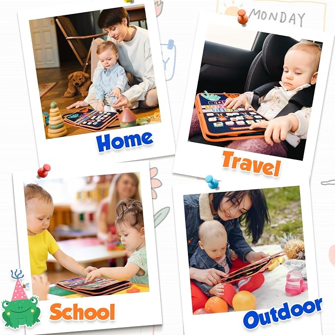 Toddler Toys Montessori Busy Board, Busy Book Toy for Toddlers Ages 1-3 | 2 Year Old Boy Girl Birthday Gift, Montessori Toys for 1 Year old Boy, Educational Activity Book for Learning Motor Skills